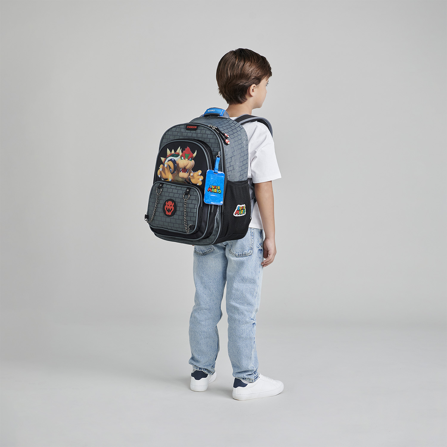 Mochila Escolar Mario Bros Gris Chenson - Resistente Niño - vista 2