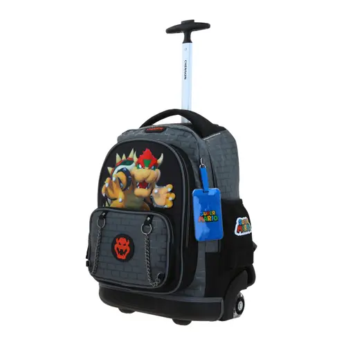 Mochila con Ruedas Mario Bros Gris Chenson Escolar Niño 2