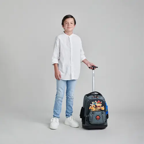 Mochila con Ruedas Mario Bros Gris Chenson Escolar Niño - vista 2