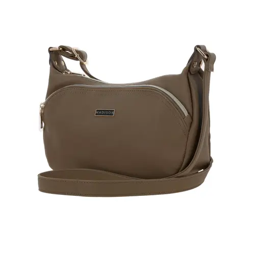 Bolsa de lado para dama Madison by Chenson color Camel con múltiples bolsillos 2