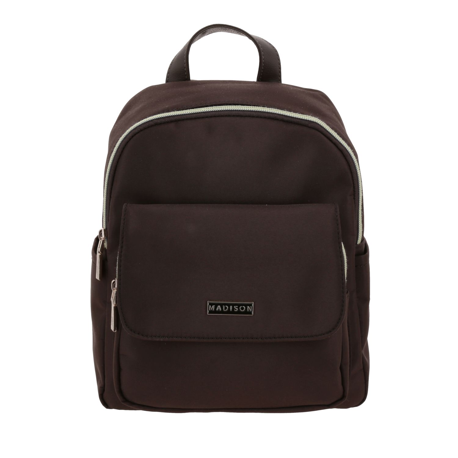 Mochila casual para dama Madison by Chenson café satinado con funcionalidad