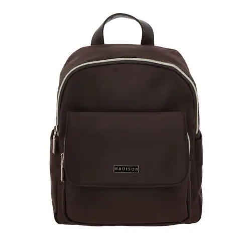 Mochila casual para dama Madison by Chenson café satinado con funcionalidad 1