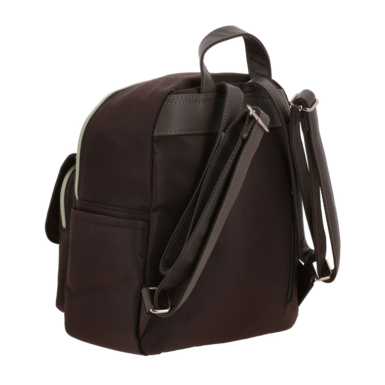 Mochila casual para dama Madison by Chenson café satinado con funcionalidad 3