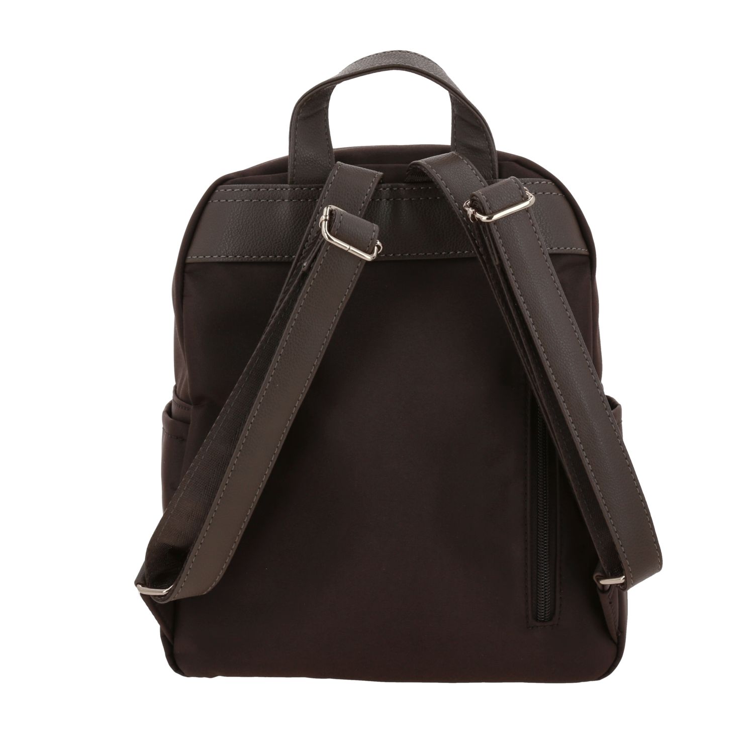 Mochila casual para dama Madison by Chenson café satinado con funcionalidad 4