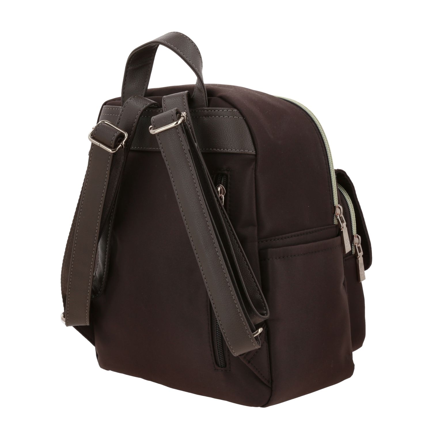 Mochila casual para dama Madison by Chenson café satinado con funcionalidad 5
