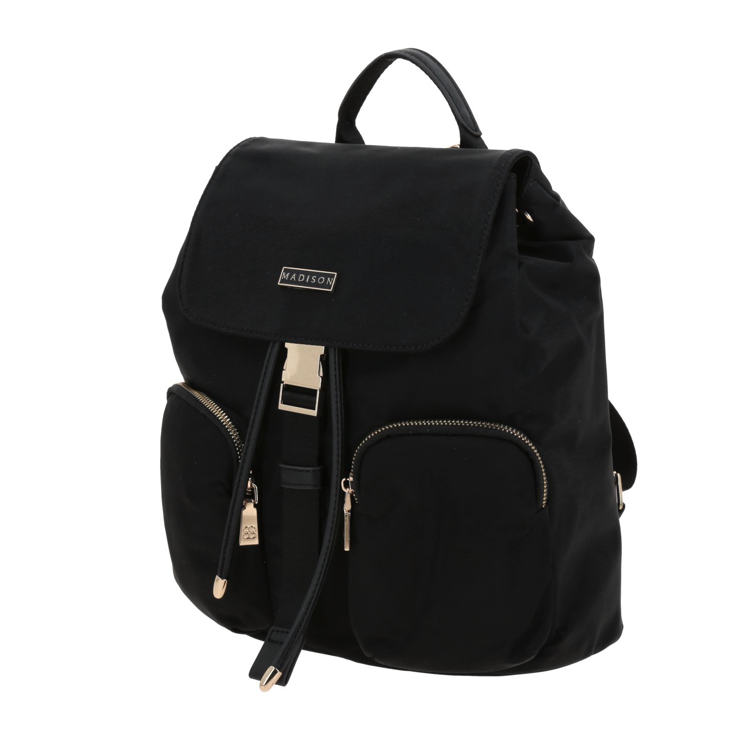 Mochila para dama Madison by Chenson negra con doble bolsillo frontal 2