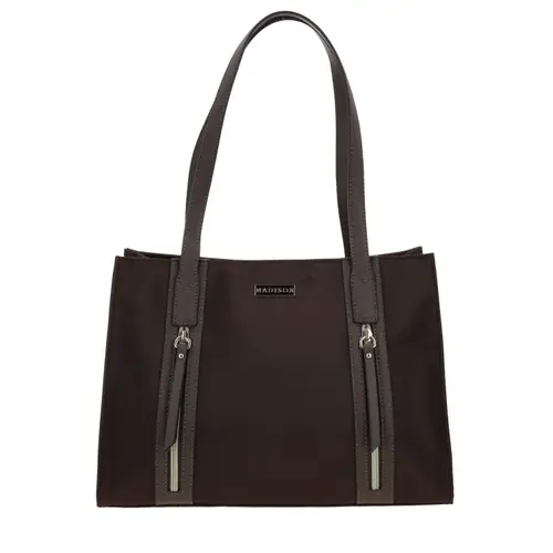 Bolsa grande para dama Madison by Chenson Café Satinado con múltiples bolsillos 1