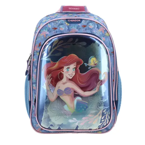 Mochila escolar para niña Ariel La Sirenita by Chenson azul con amplio compartimento 1