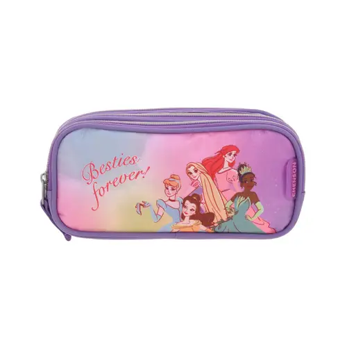 Lapicera escolar para niña Princesas by Chenson color violeta con triple compartimento