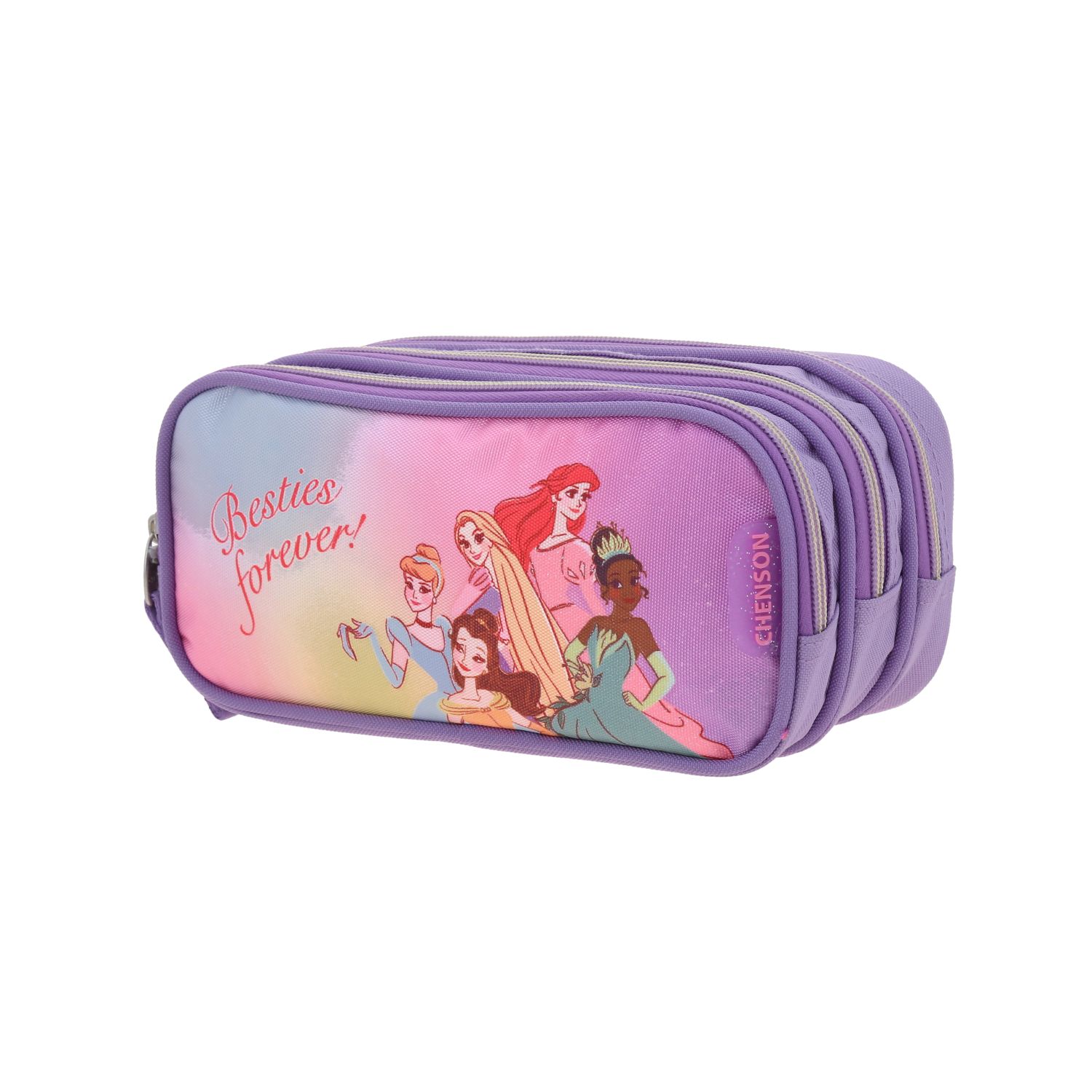 Lapicera escolar para niña Princesas by Chenson color violeta con triple compartimento 2