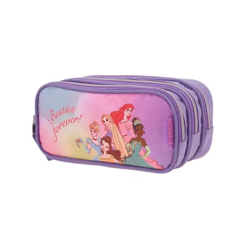 Lapicera escolar para niña Princesas by Chenson color violeta con triple compartimento - vista 2