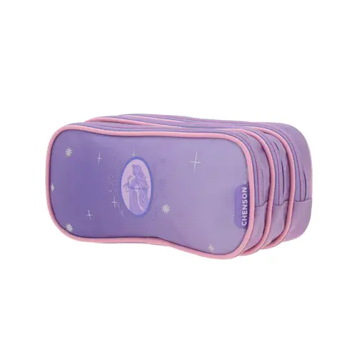 Lapicera escolar para niña Princesas by Chenson color violeta con triple compartimento - vista 2