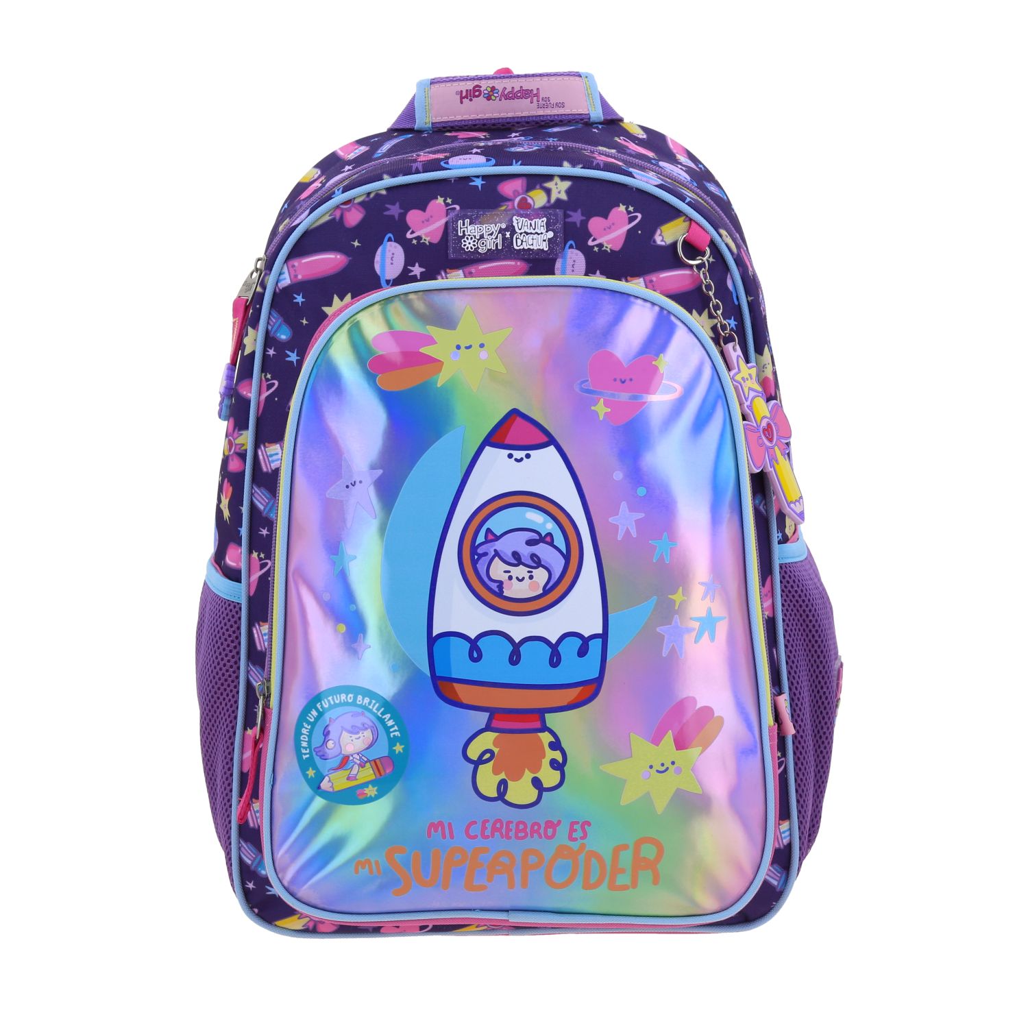 Mochila escolar para niña Vania Bachur Rosa con compartimentos seguros