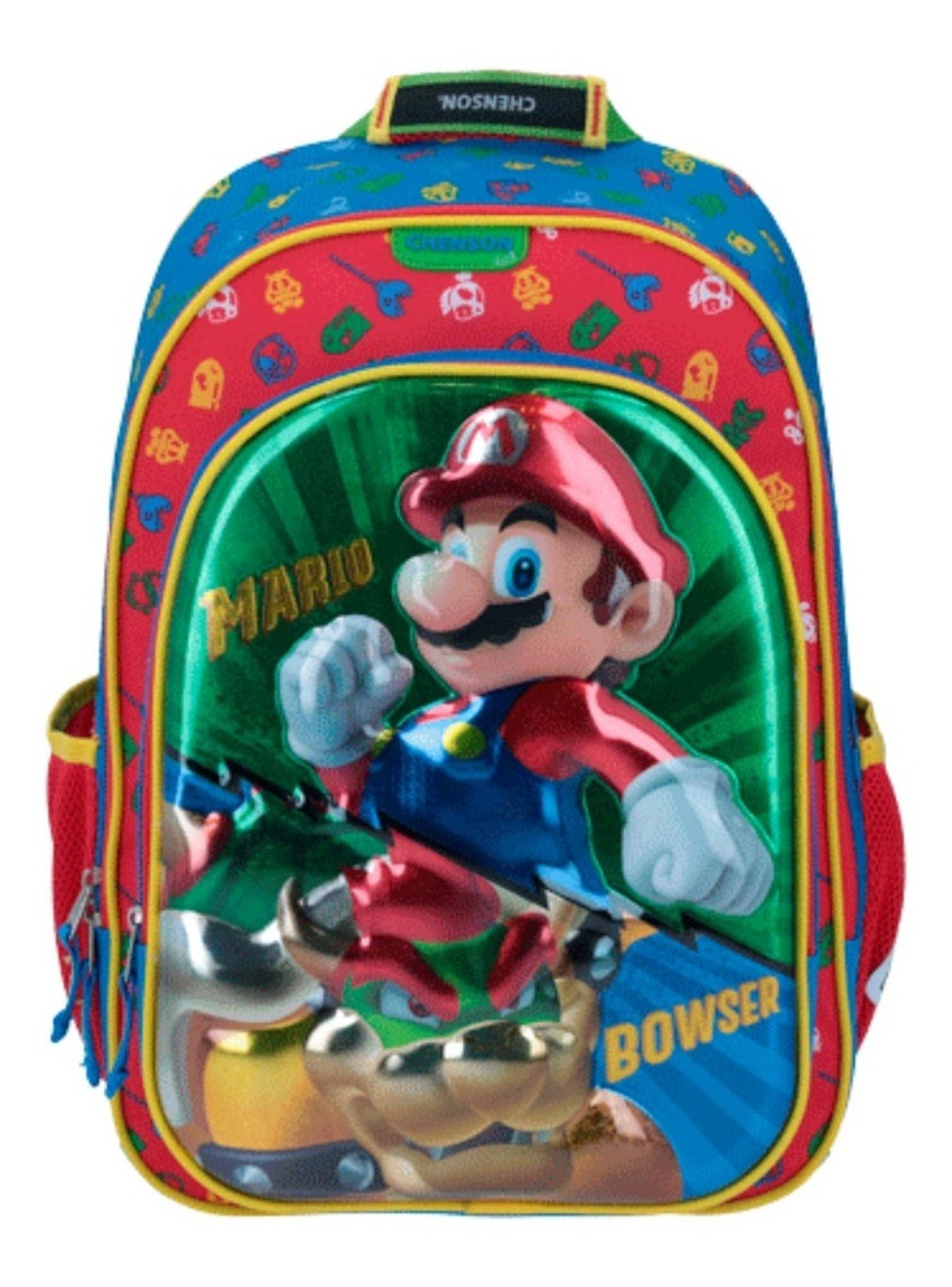 Mochila Chenson Mario Bros Mb64544-r Reforzada Dolay. Color Rojo Diseño De La Tela Rayado