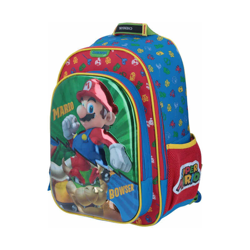Mochila Chenson Mario Bros Mb64544-r Reforzada Dolay. Color Rojo Diseño De La Tela Rayado 3