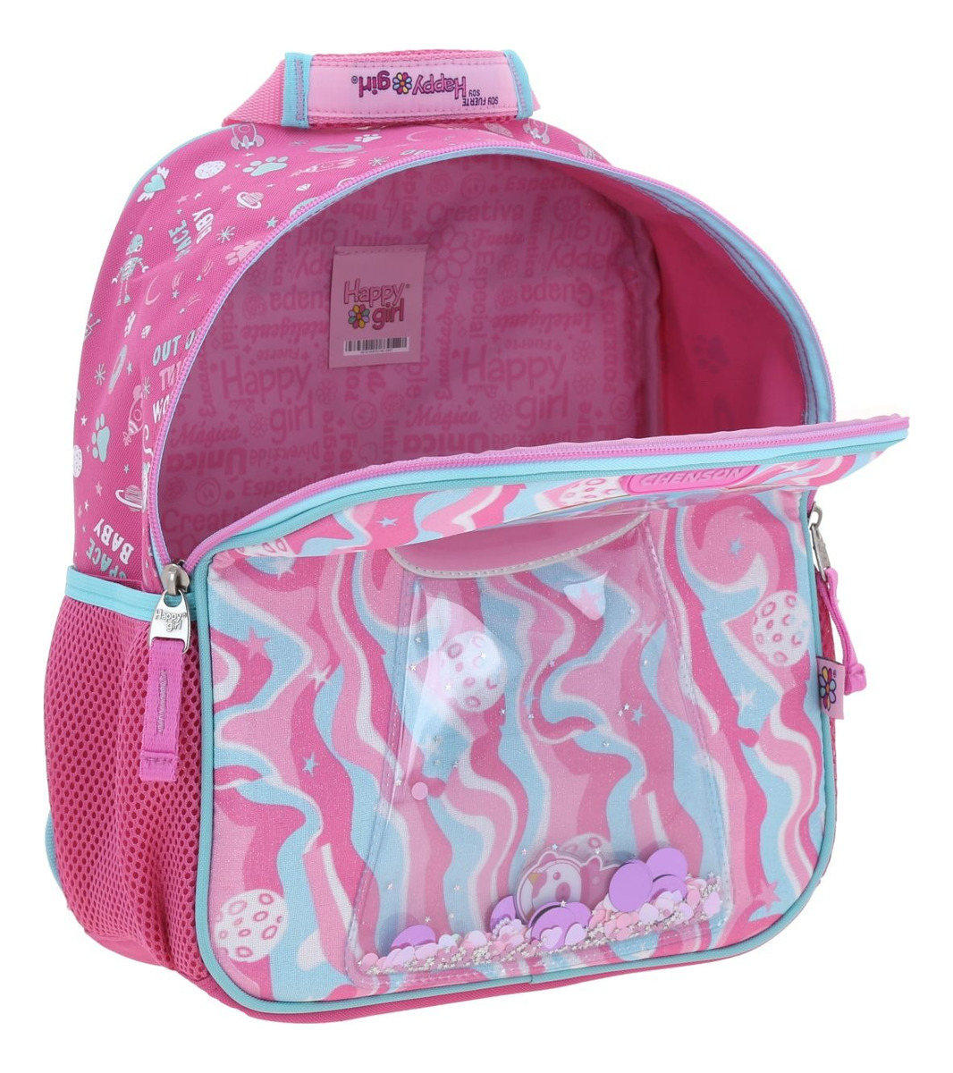 Mochila Chica Chenson Happy Girl Ajua Niña Kinder Con Slime Color Rosa Diseño De La Tela Liso 2