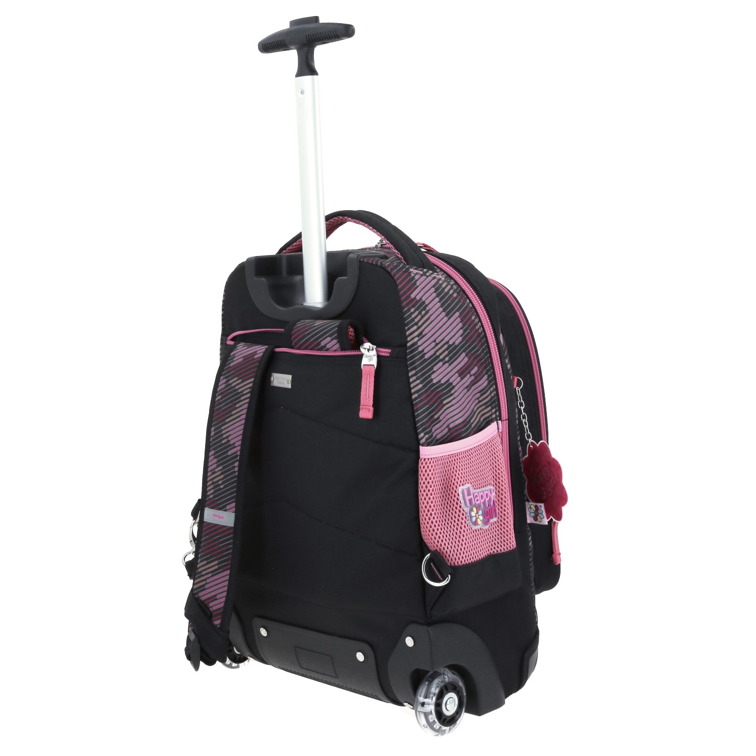 Mochila con Ruedas Happy Girl Negro con Luz LED para Niña – Ideal para Primaria 5