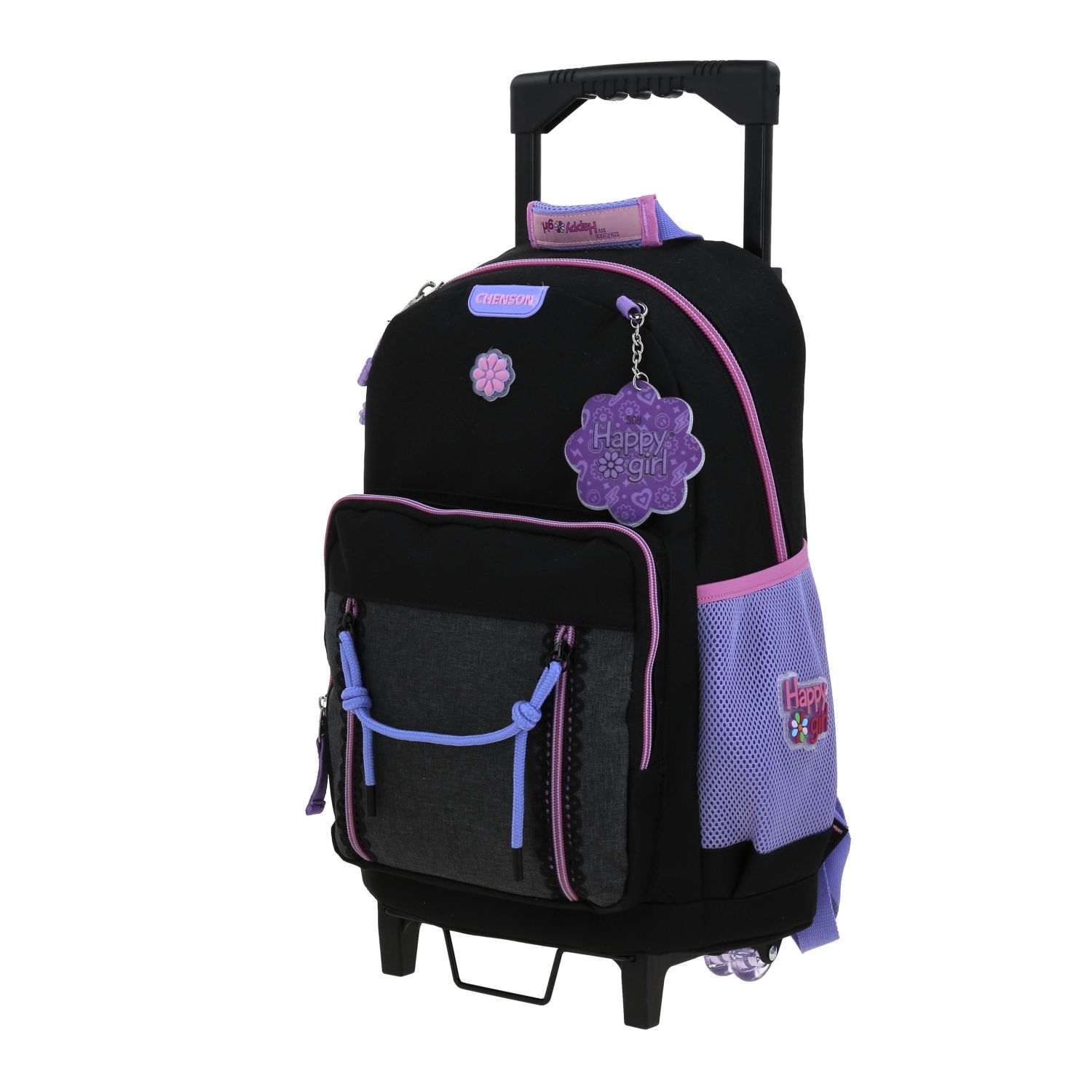 Mochila con Ruedas Happy Girl Negro Ideal para Niñas en Primaria 2