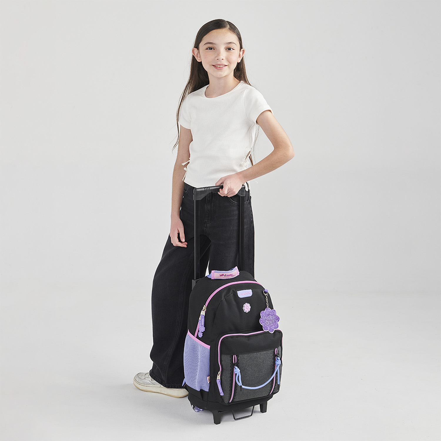 Mochila con Ruedas Happy Girl Negro Ideal para Niñas en Primaria - vista 2