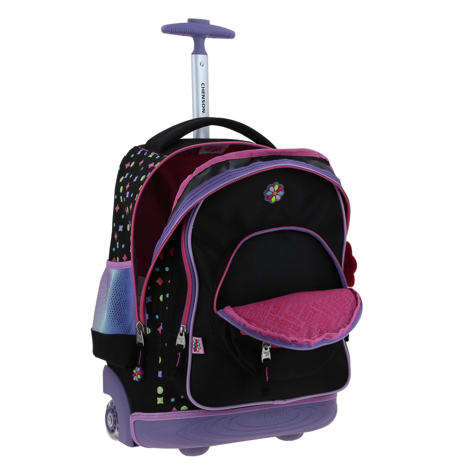 Mochila con Ruedas Happy Girl Negro para Niña – Doble bolsillo y luces LED - vista 2