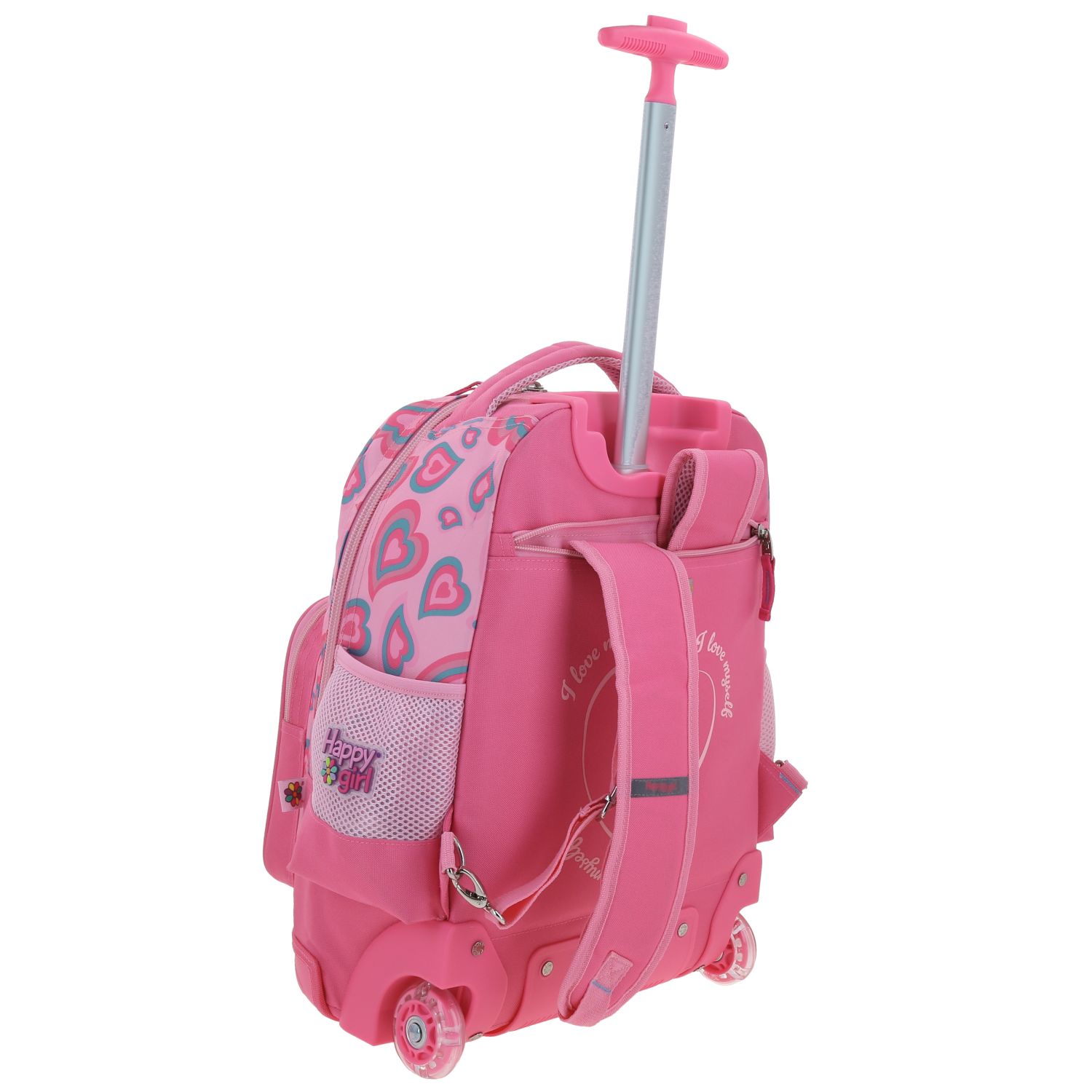 Mochila con Ruedas Happy Girl Rosa para Niña – Comodidad y Estilo Escolar 3