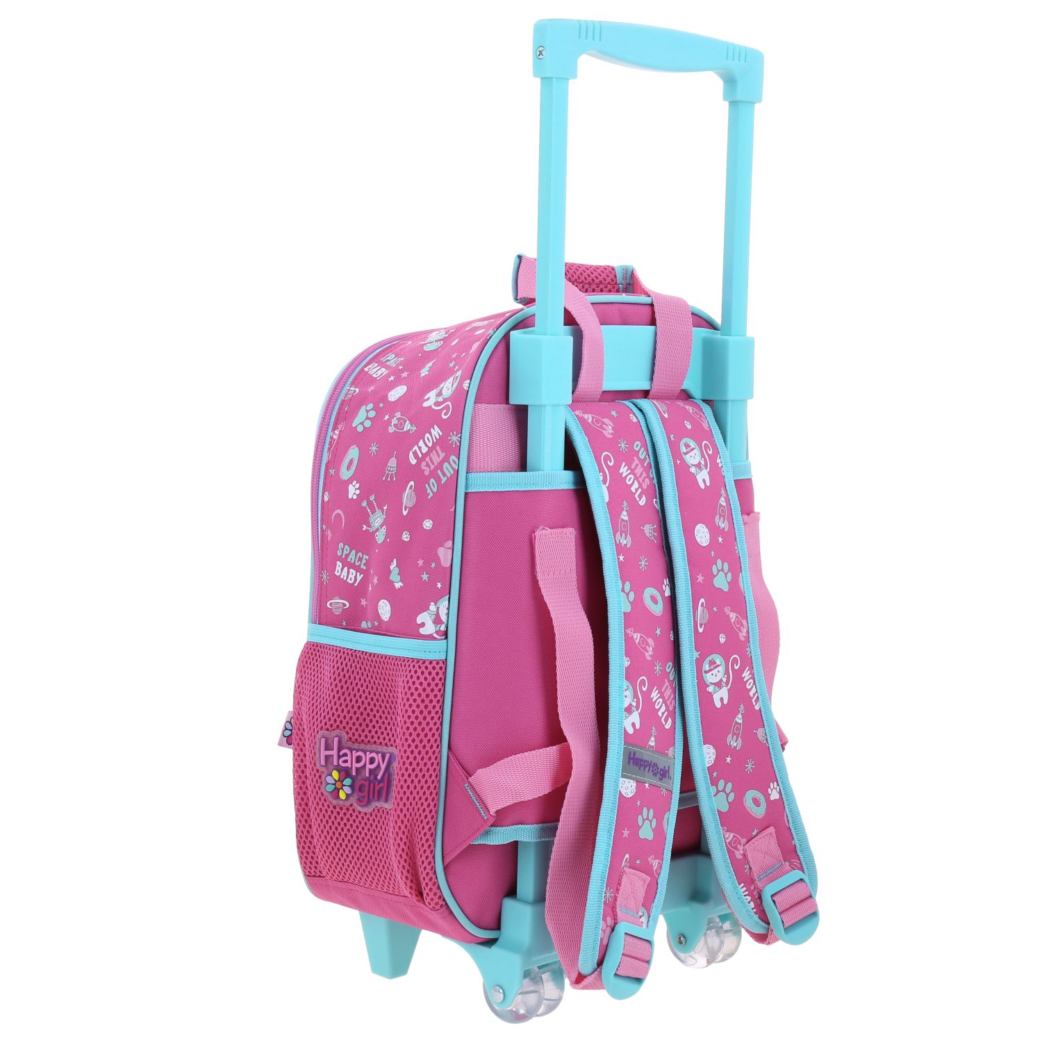 Mochila con Ruedas Happy Girl Rosa para Niña – Ideal para Kinder 3