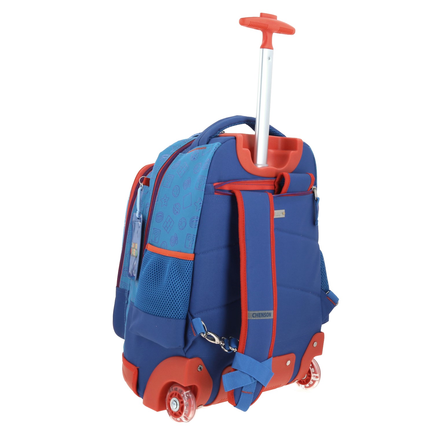 Mochila con Ruedas Mario Bros by Chenson Azul con Llantitas y LED 3