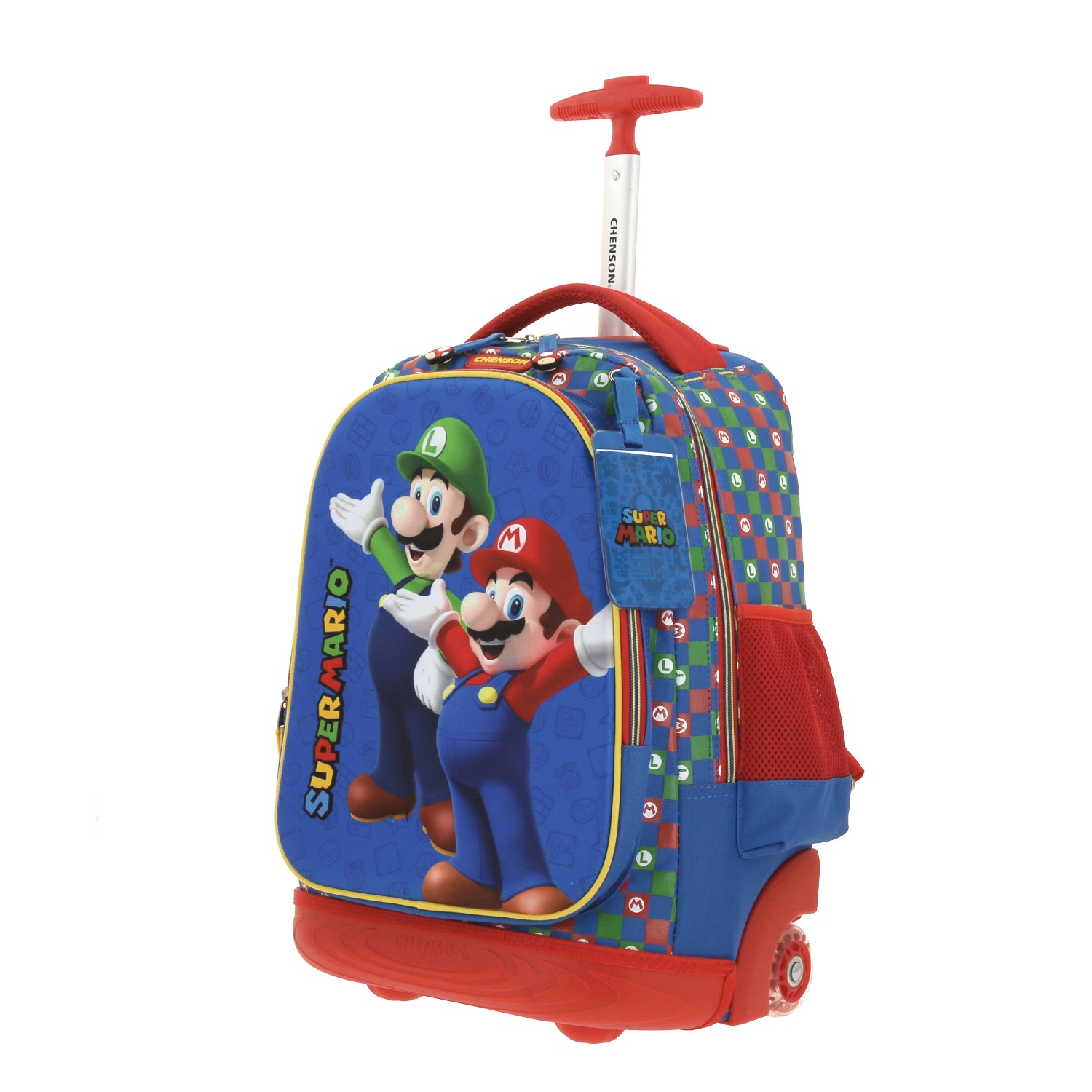 Mochila con Ruedas Mario Bros by Chenson Azul con Llantitas y Luz LED 2