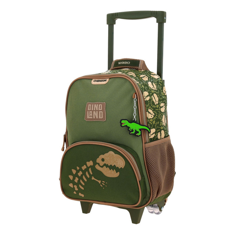 Mochila Dinosaurio Sagaz Kinder Con Carro Co70597-a Color Verde 2