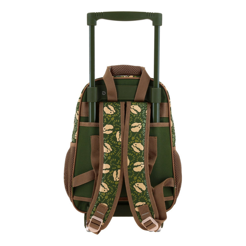 Mochila Dinosaurio Sagaz Kinder Con Carro Co70597-a Color Verde 3