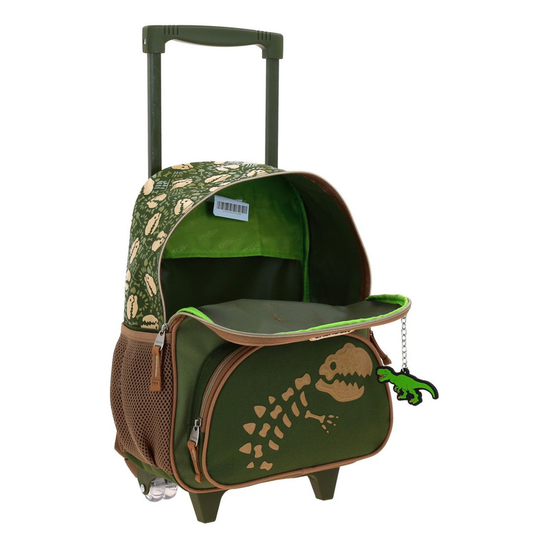 Mochila Dinosaurio Sagaz Kinder Con Carro Co70597-a Color Verde - vista 2