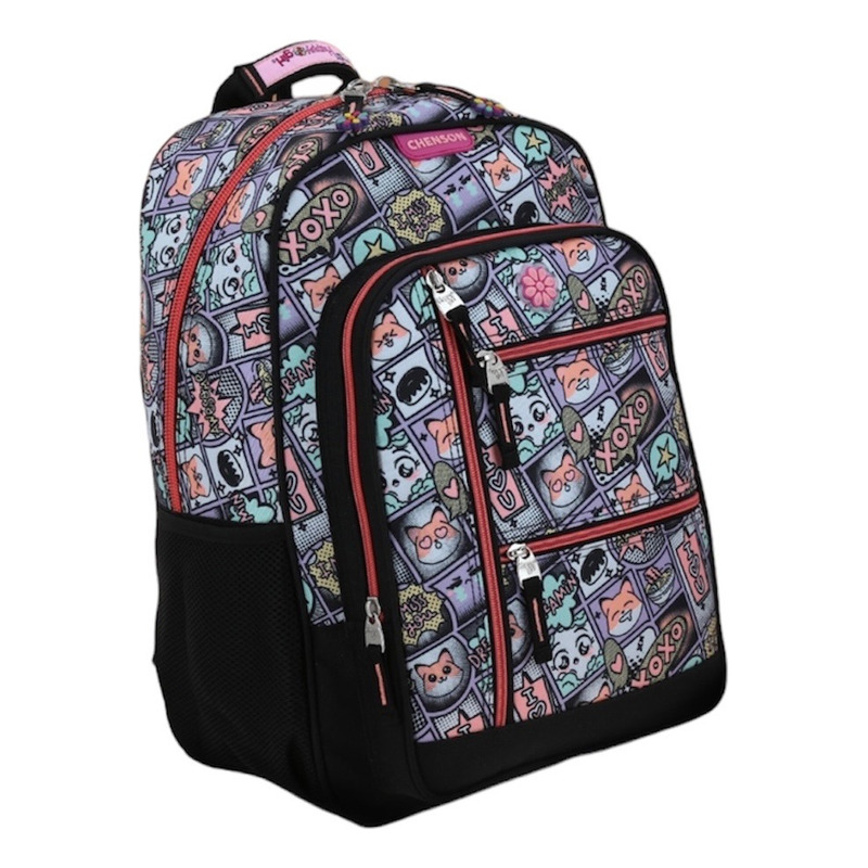 Mochila Escolar Backpack Chenson Happy Girl Portalaptop Rosa Color Negro Diseño De La Tela Lisa
