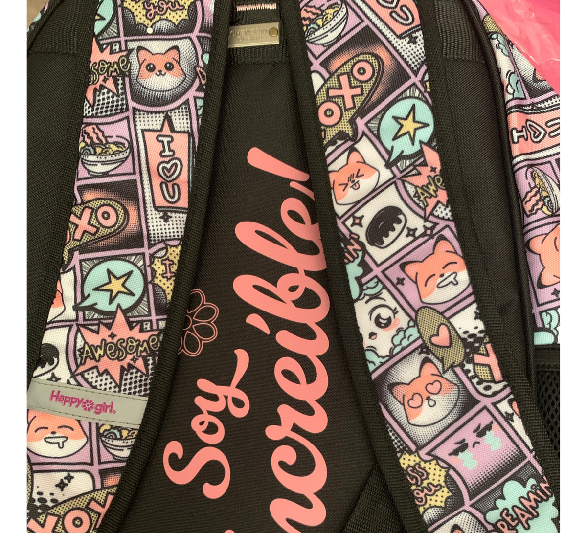 Mochila Escolar Backpack Chenson Happy Girl Portalaptop Rosa Color Negro Diseño De La Tela Lisa 3