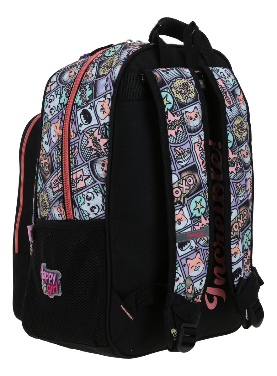 Mochila Escolar Backpack Chenson Happy Girl Portalaptop Rosa Color Negro Diseño De La Tela Lisa 5