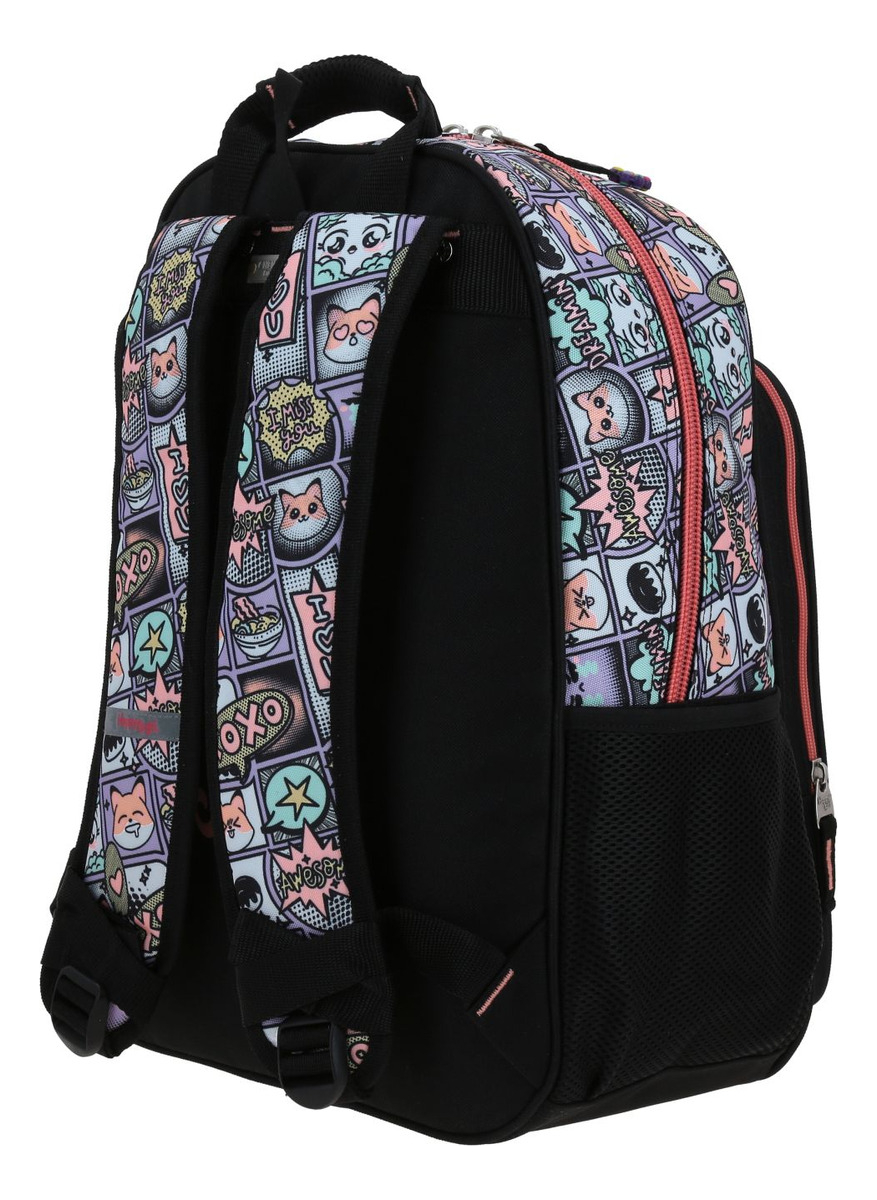 Mochila Escolar Backpack Chenson Happy Girl Portalaptop Rosa Color Negro Diseño De La Tela Lisa - vista 2