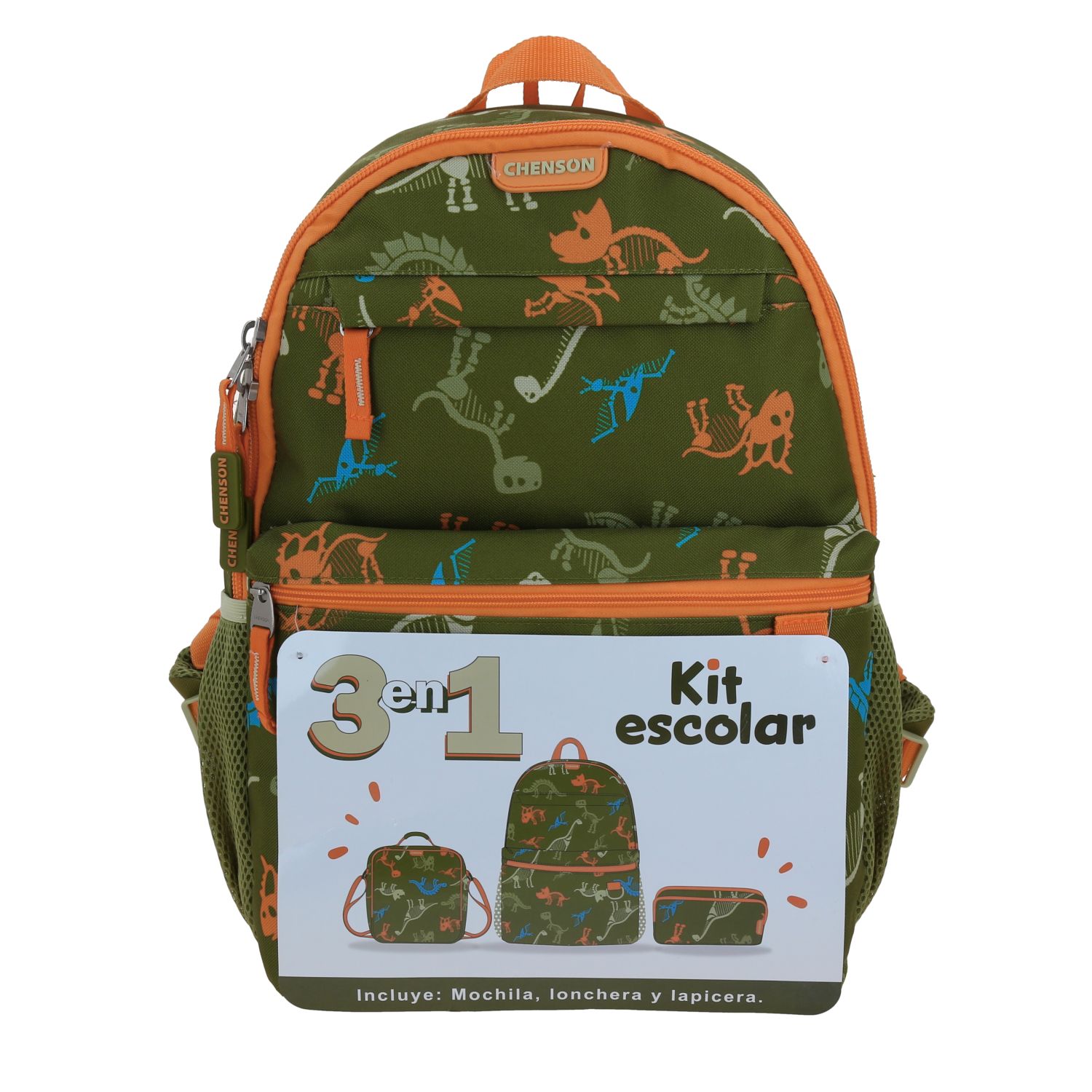 Mochila escolar Chenson Original verde con kit 3 en 1 – Perfecta para el regreso a clases