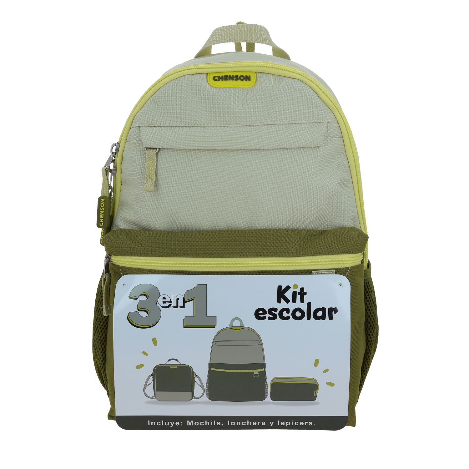 Mochila Escolar Chenson Original Verde Seco – Kit 3×1 Perfecta para Estudiantes
