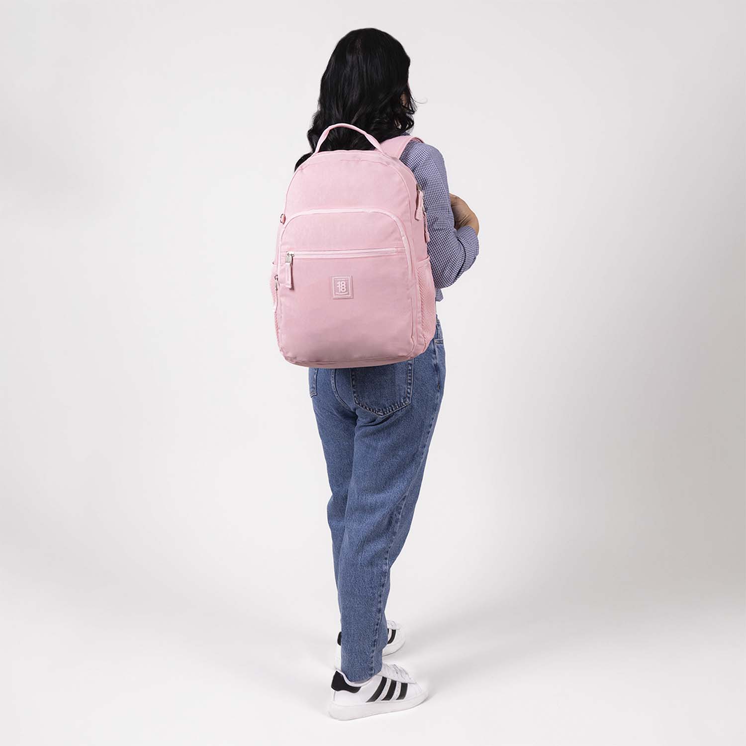 Mochila escolar para mujer 1818 by Chenson rosa con doble bolsillo frontal - vista 2