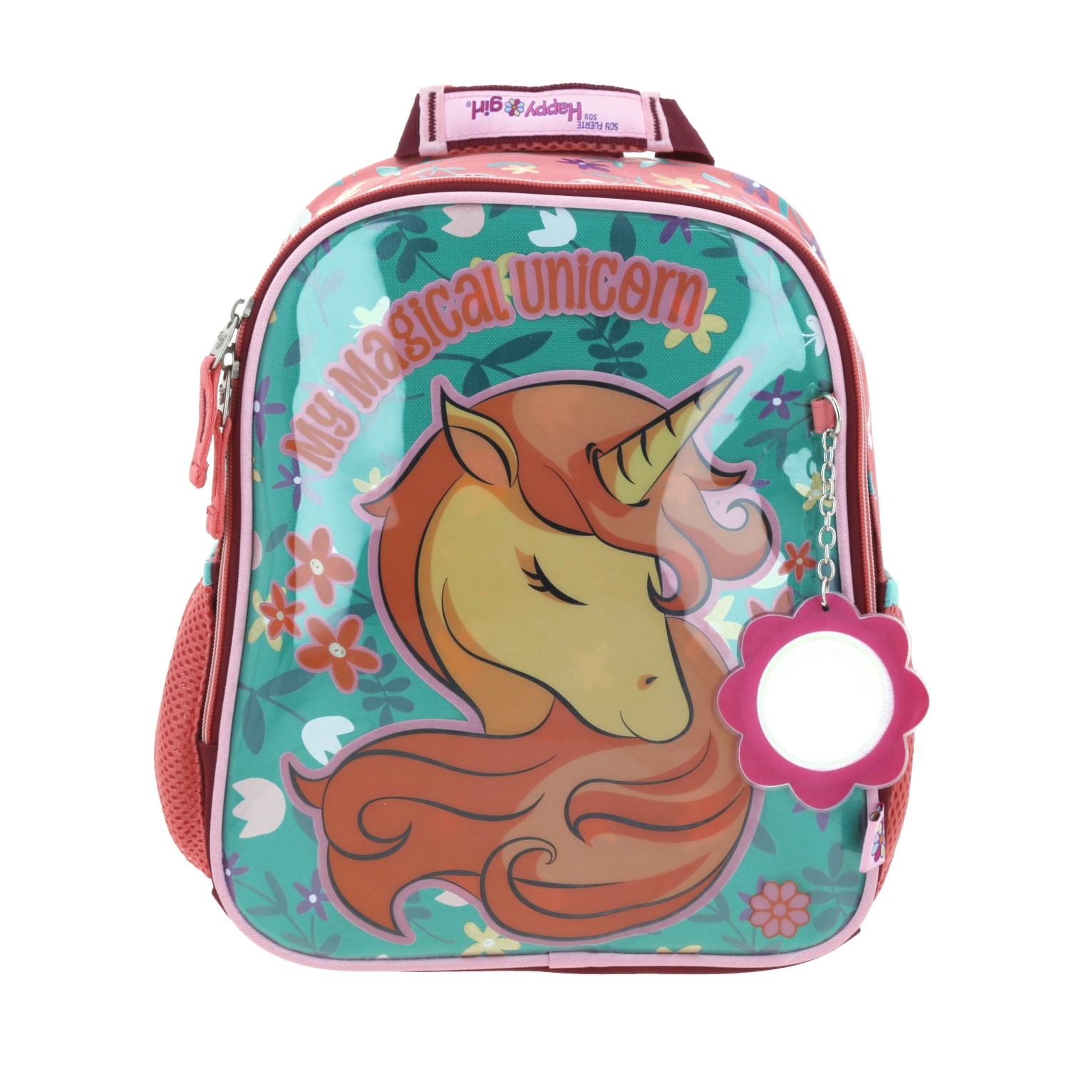 Mochila escolar para niña Happy Girl by Chenson color rosa con amplio compartimento