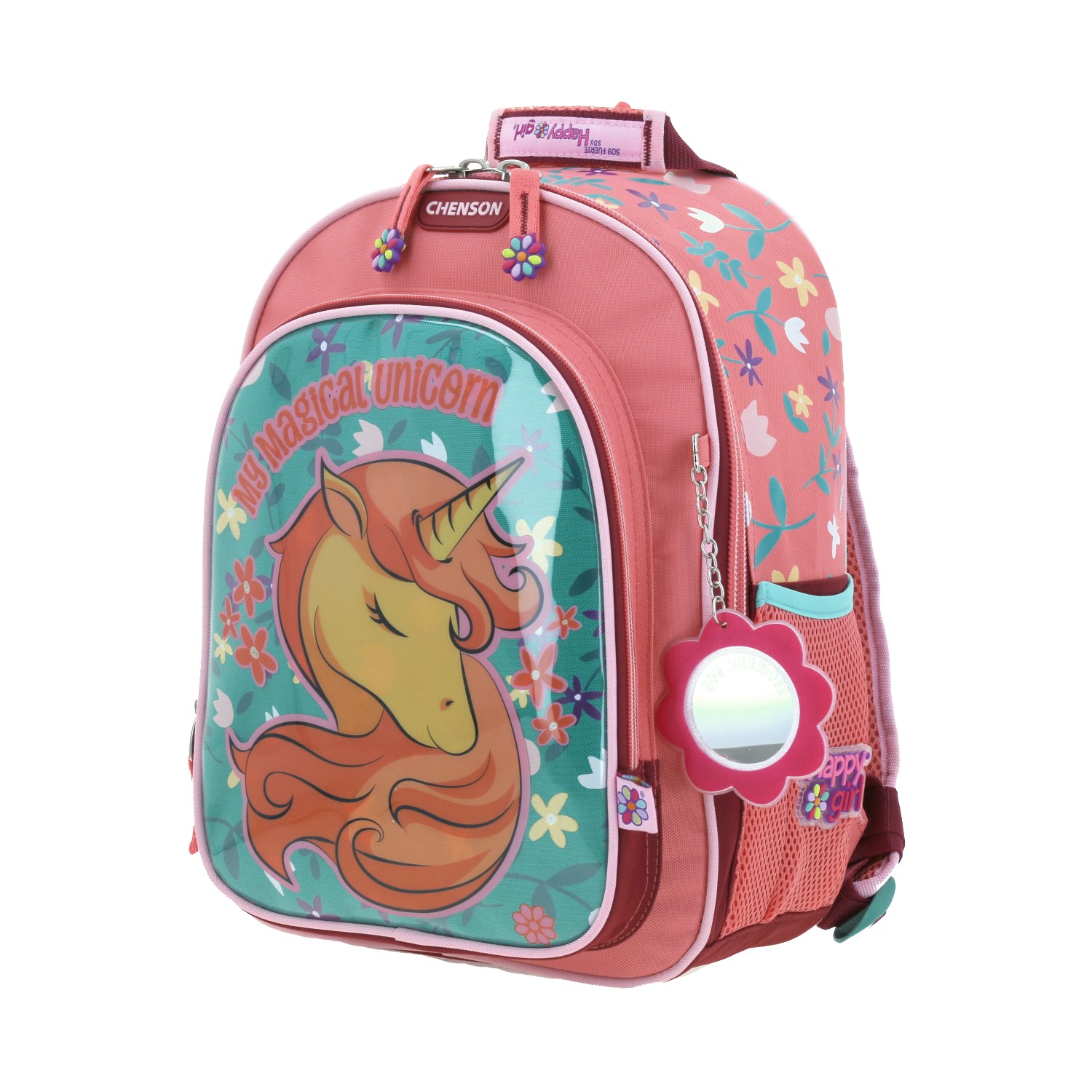 Mochila escolar para niña Happy Girl by Chenson color rosa con diseño funcional 2