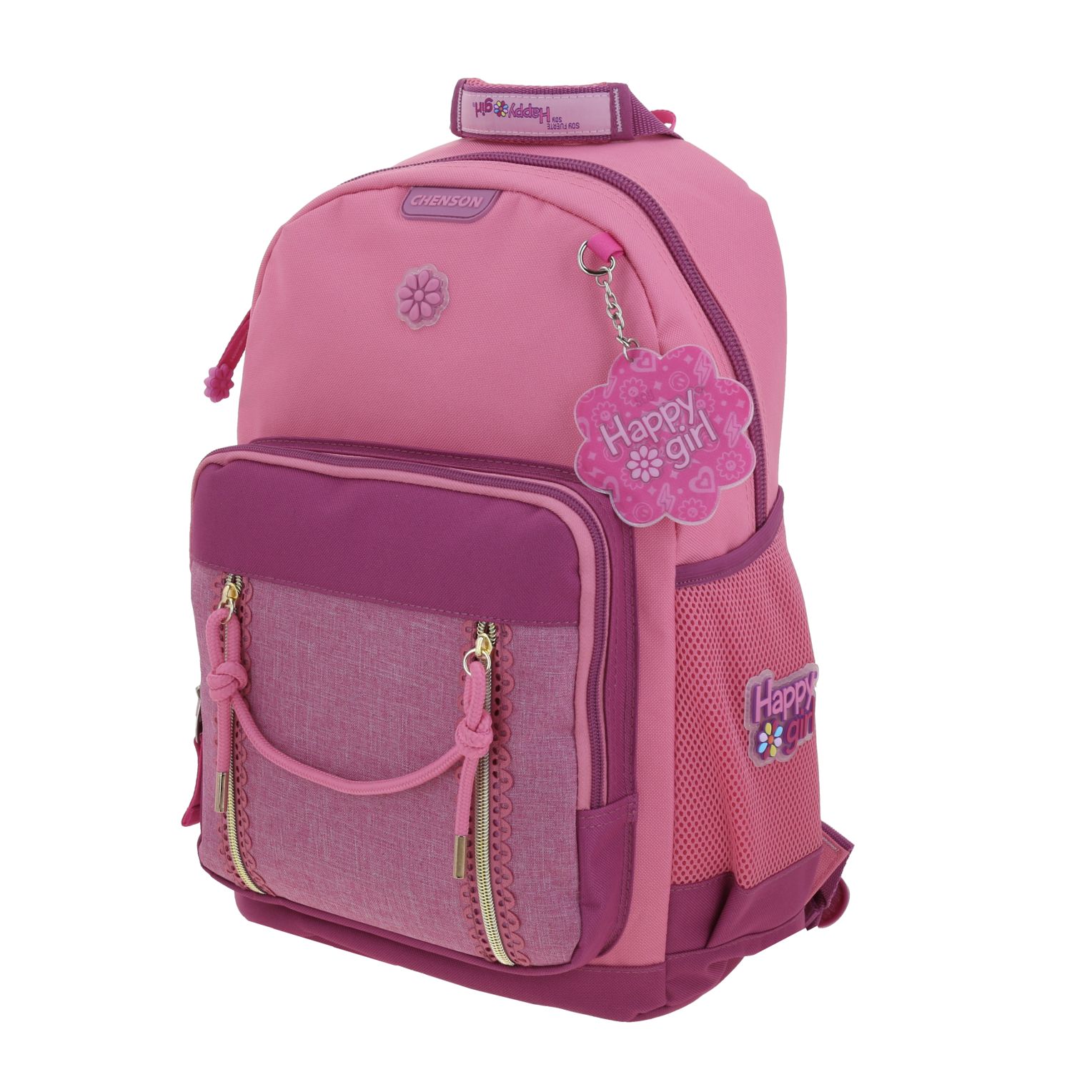Mochila escolar para niña Happy Girl by Chenson en color rosa – Ideal para primaria 2