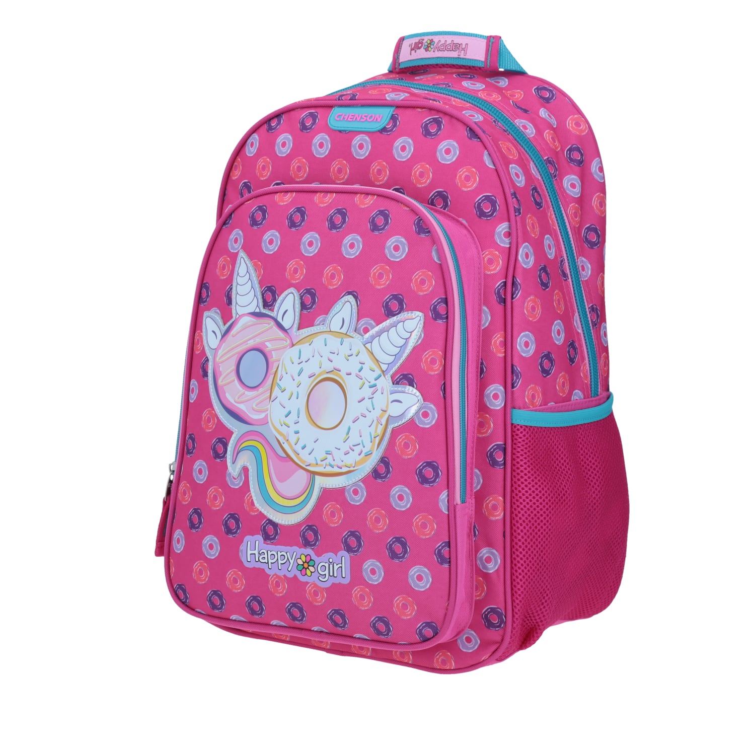 Mochila escolar para niña Happy Girl by Chenson en rosa con amplio compartimento 2