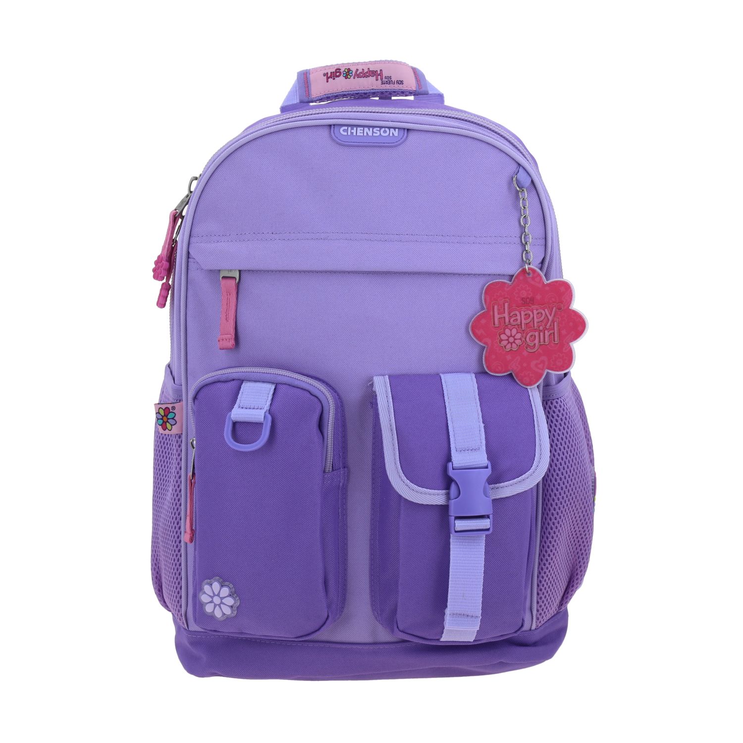 Mochila escolar para niña Happy Girl by Chenson Violeta con amplios compartimentos