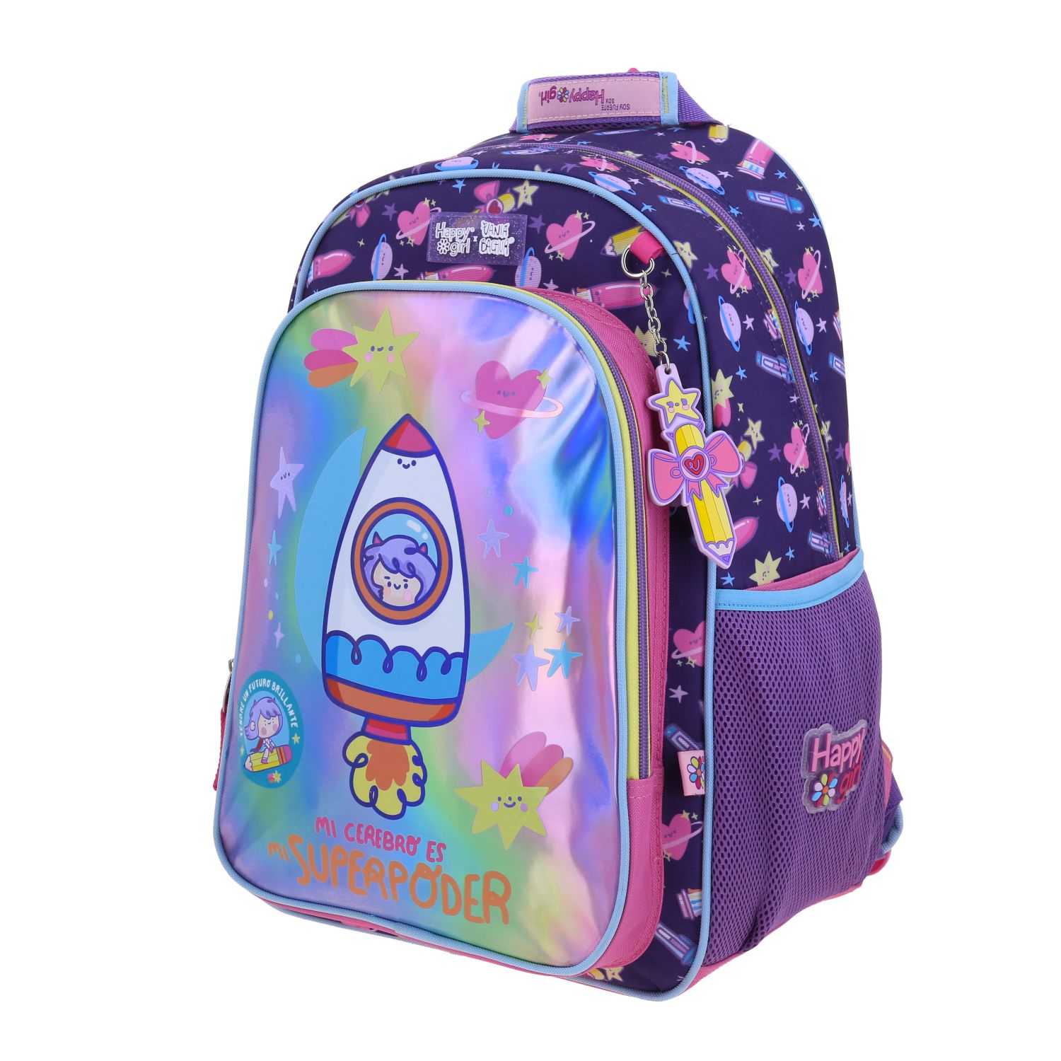 Mochila escolar para niña Vania Bachur by Chenson rosa con amplio compartimento 2