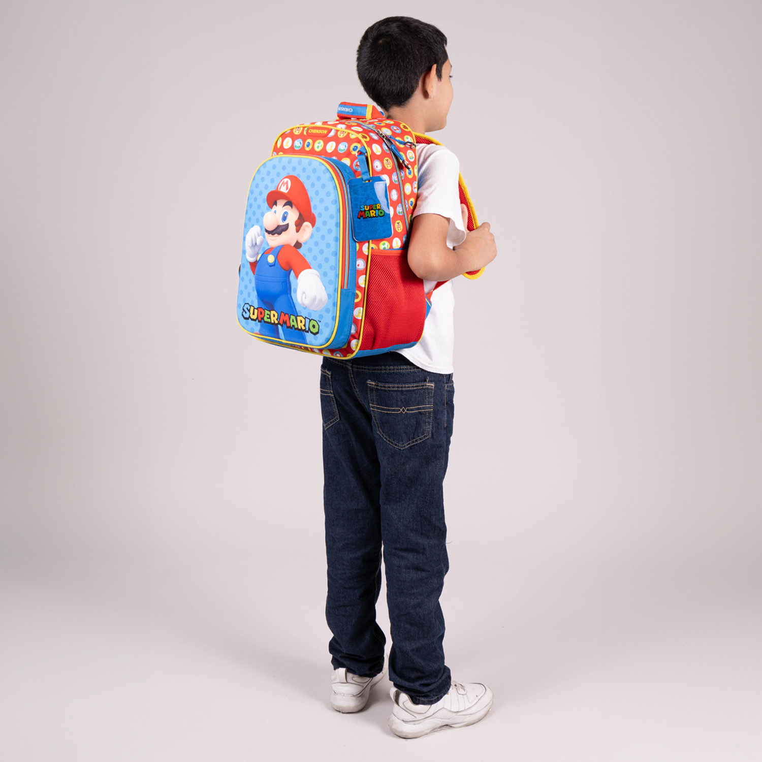 Mochila escolar para niño Mario Bros by Chenson color azul con amplio compartimento - vista 2