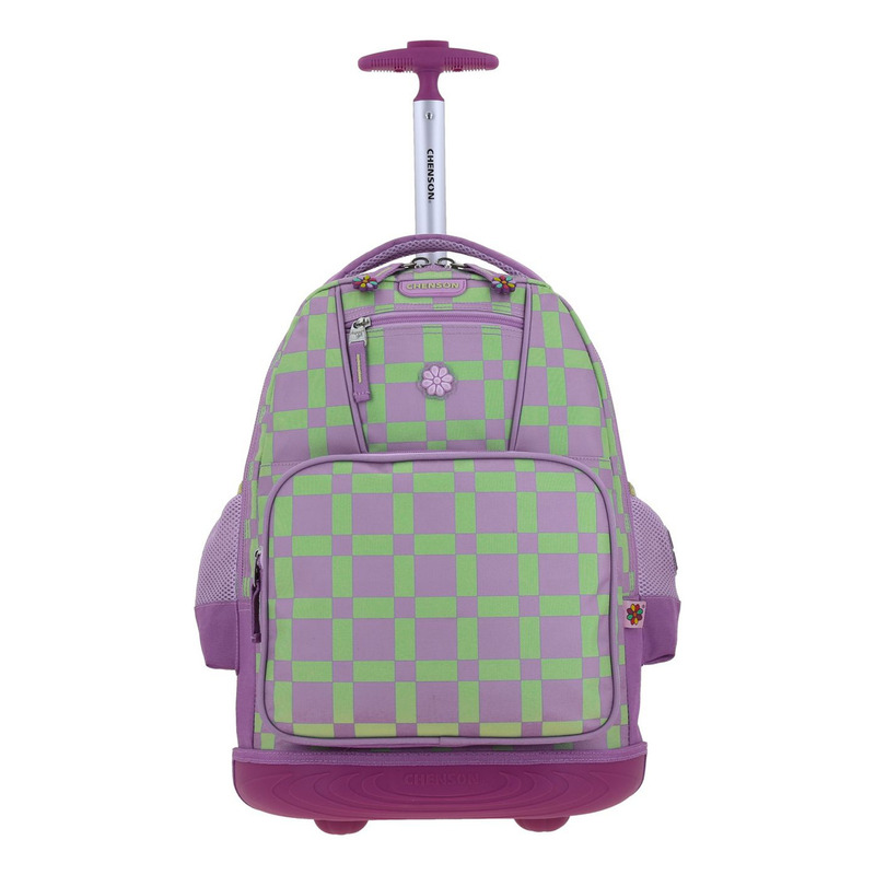 Mochila Grande Chenson Escolar Baston Con Ruedas Luz Led Tare Color Lila Diseño De La Tela Liso