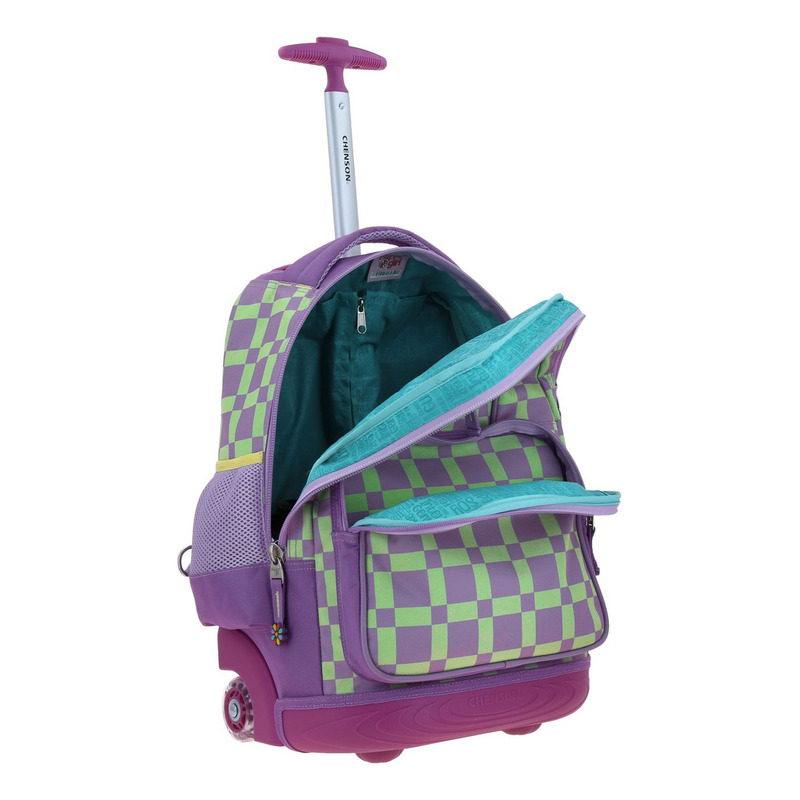 Mochila Grande Chenson Escolar Baston Con Ruedas Luz Led Tare Color Lila Diseño De La Tela Liso 3