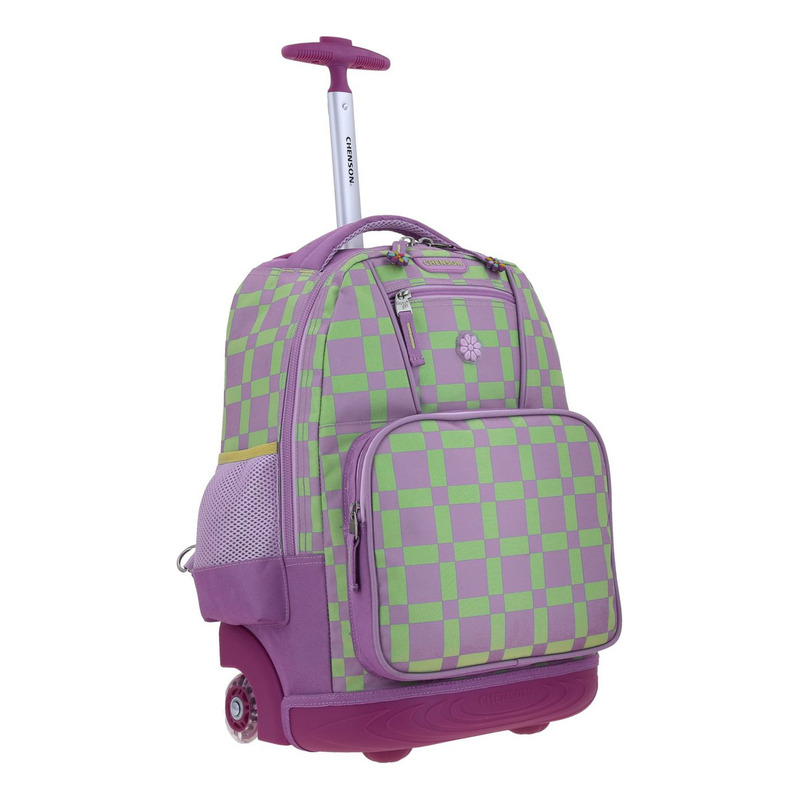 Mochila Grande Chenson Escolar Baston Con Ruedas Luz Led Tare Color Lila Diseño De La Tela Liso 4