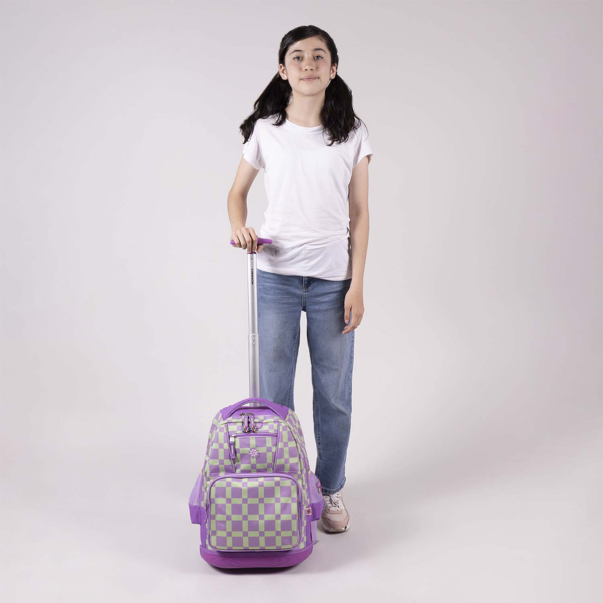 Mochila Grande Chenson Escolar Baston Con Ruedas Luz Led Tare Color Lila Diseño De La Tela Liso - vista 2