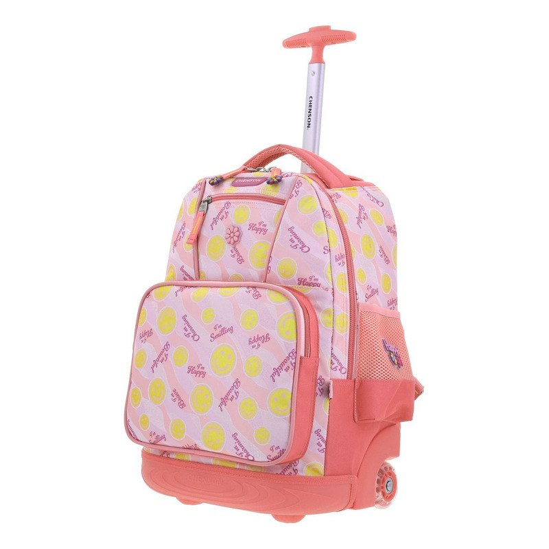 Mochila Grande Chenson Gatitos Happy Girl Ruedas Luz Led Color Rosa Claro Diseño De La Tela Emoji 2